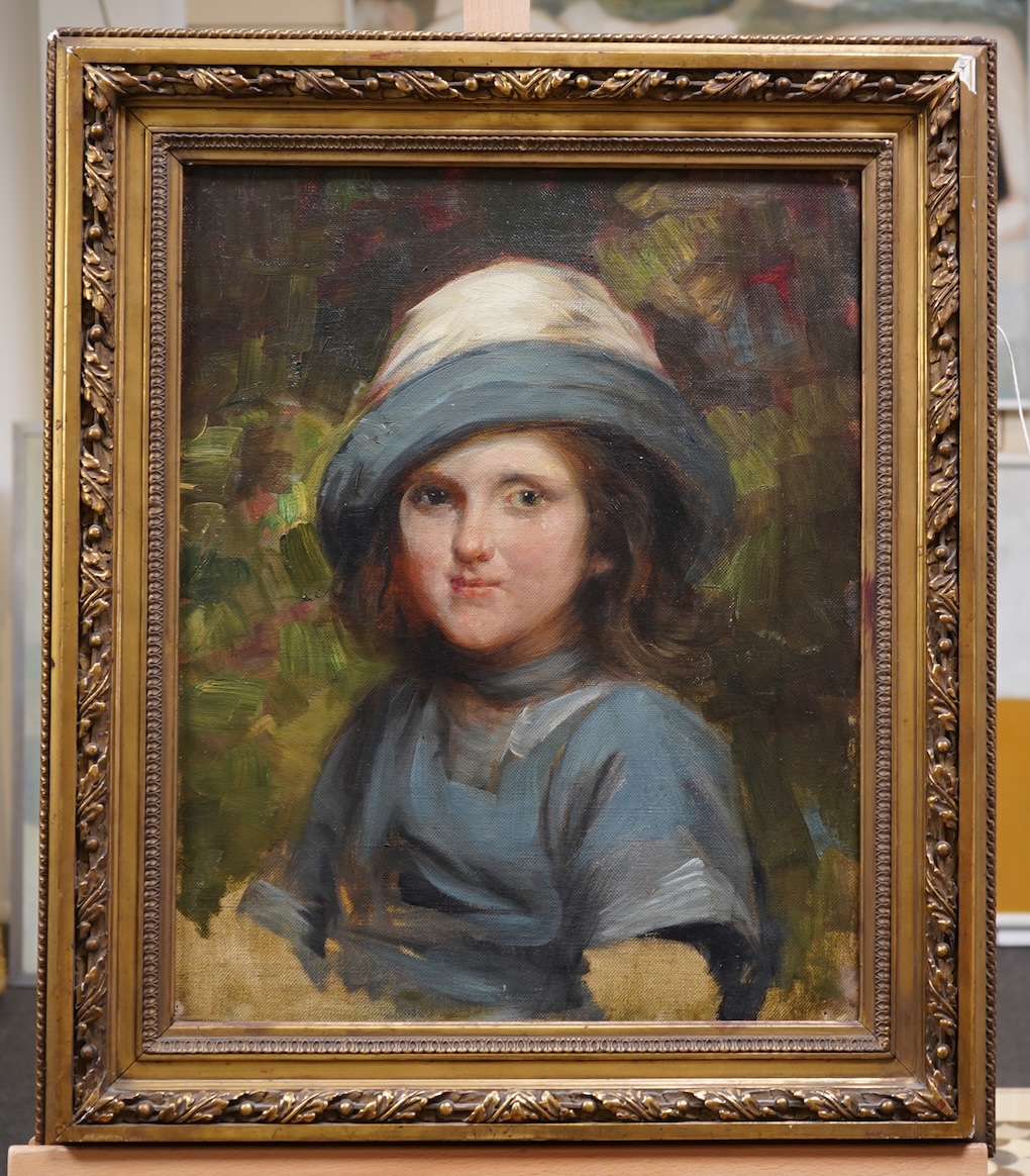 Attributed to Harold Harvey, (1874-1941), Portrait of a girl wearing a blue hat